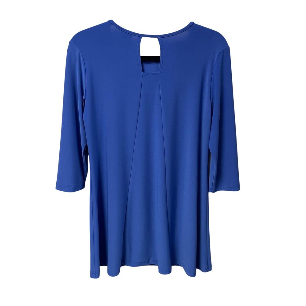 Clara Sun Woo Spandex Blend Keyhole Cutout Blue Tunic Top Womens Small - Picture 6 of 6